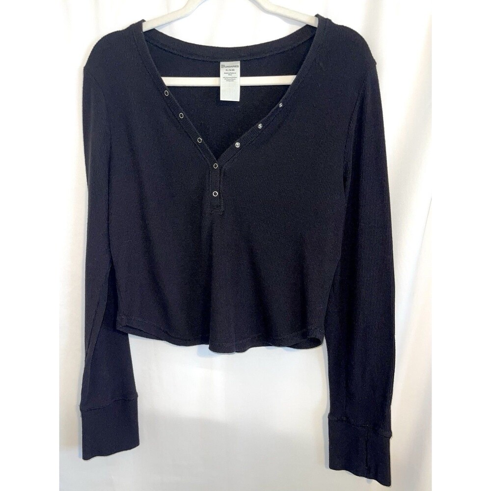 No Boundaries Shirt Knit Sweater Long Sleeve Thumb Hole Cuffs Black Women’s XL